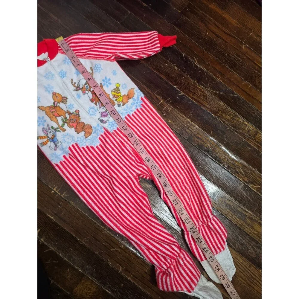 Vintage Montgomery Ward Christmas Striped Footed Pajamas size 3